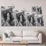Sea Arch, Coastal Rock, Ocean Cliffside, Canvas Print, Dramatic Nature Wall Art, Living Room or Office Decor, Black White Seascape