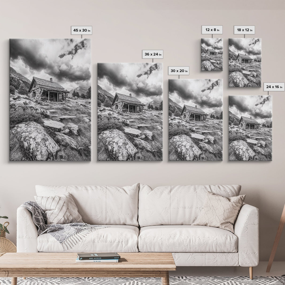 Rustic Cabin, Mountain Hideaway, Stormy Sky, Nature Lodge Decor, Framed Canvas Print, Autumn Vibes, Cozy Wall Art, Rustic Home Style