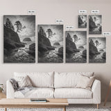 Seastack View, Dramatic Cliff, Ocean Rock Formations, Coastal Drama, Framed Canvas Print, Living Room Wall Art, Natural Scenic Decor