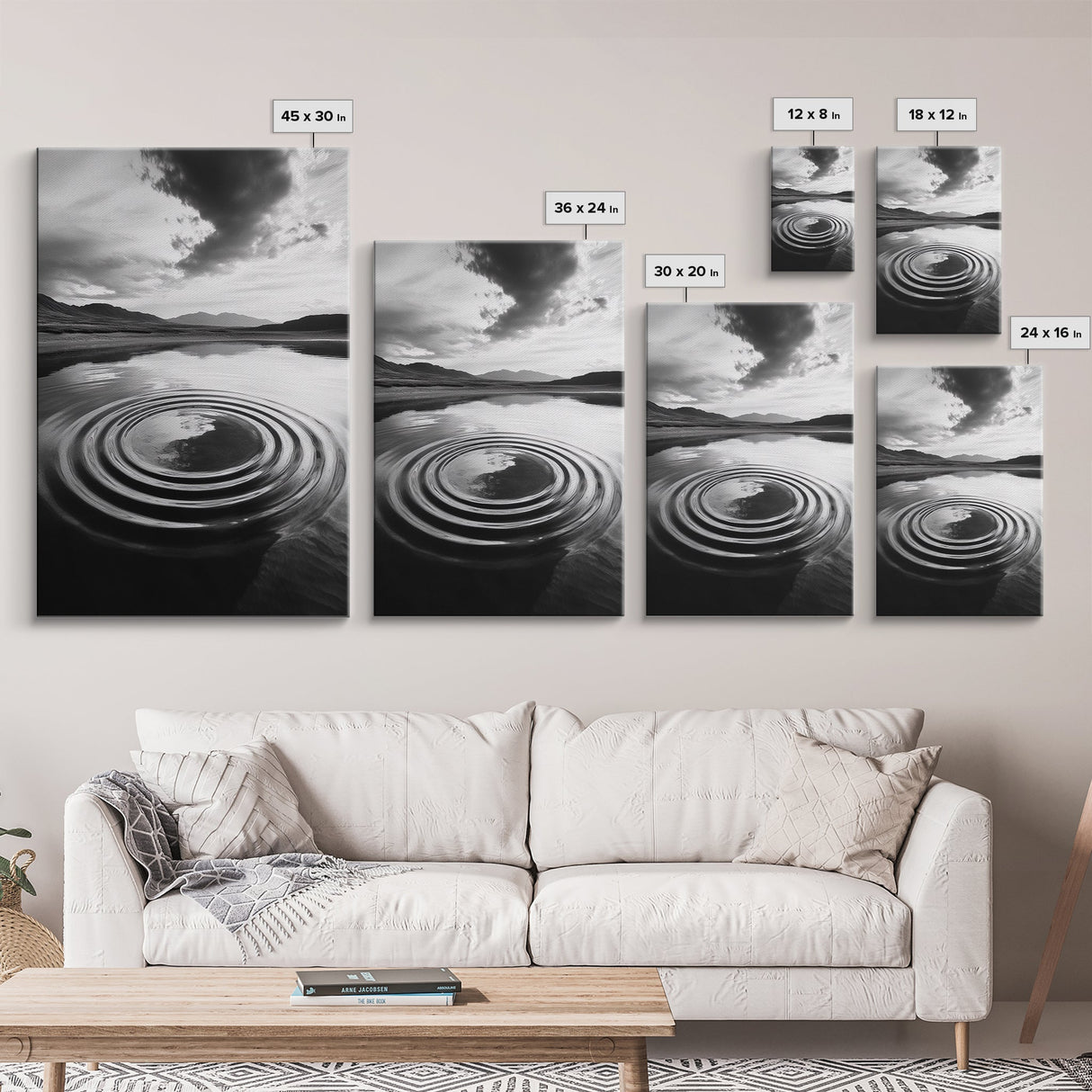 Ripple Effect, Calm Water, Meditative Landscape, Serene Mountains, Framed Canvas Print, Minimalist Wall Art, Bedroom or Spa Vibes