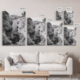 Mountain Gorge, Rugged Canyon, Flowing Stream, Wilderness Explorer, Framed Canvas Print, Cabin Wall Art, Adventurous Rustic Style