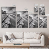 Eroded Riverbed, Desert Rock, Serene Canyon, Long Exposure, Framed Canvas Print, Earth Tones, Dining Room Decor, Nature Inspired