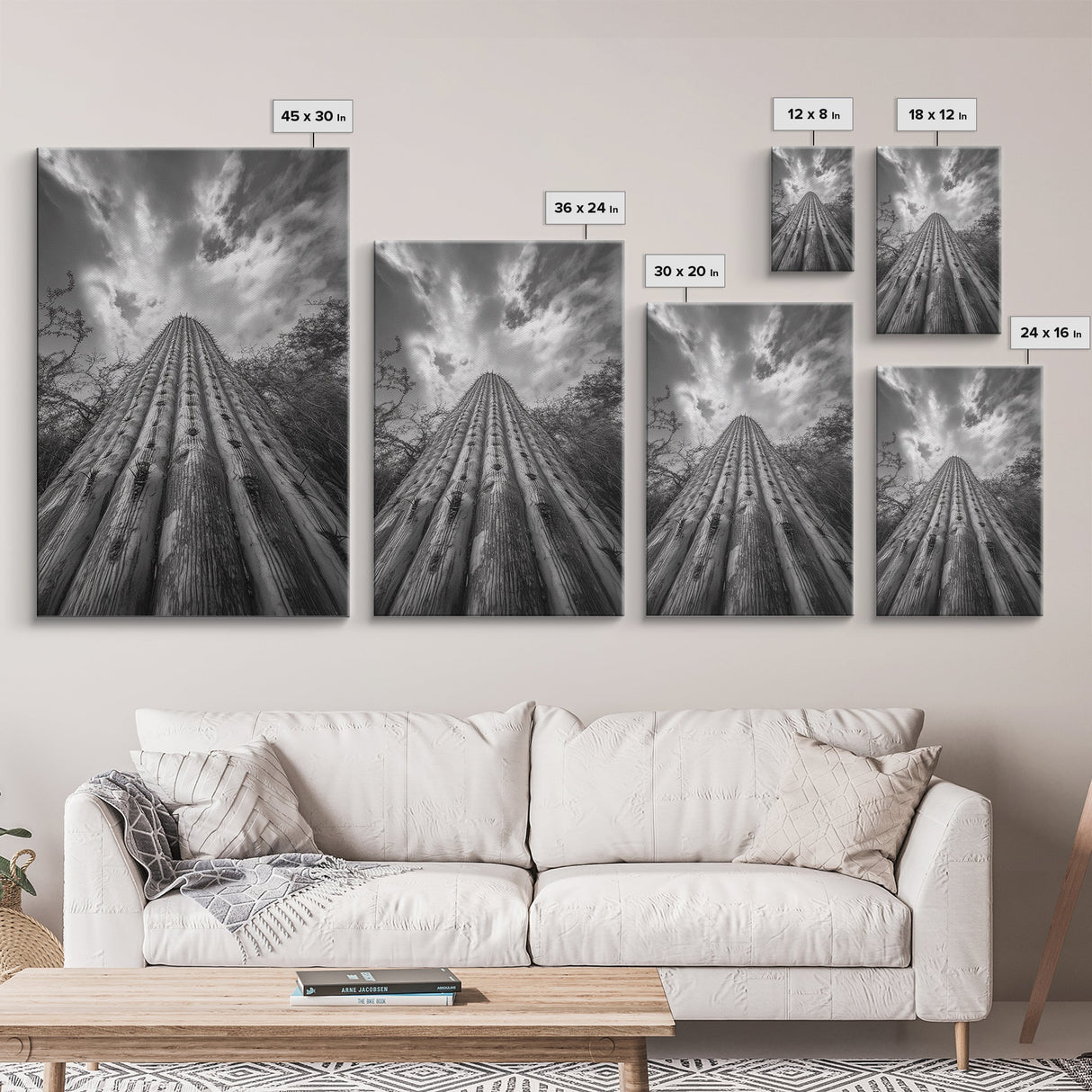 Tall Cactus, Desert Skies, Cactus Wall Art, Framed Canvas Print, Boho Desert Decor, Minimalist Nature Print, Bedroom Southwest Style