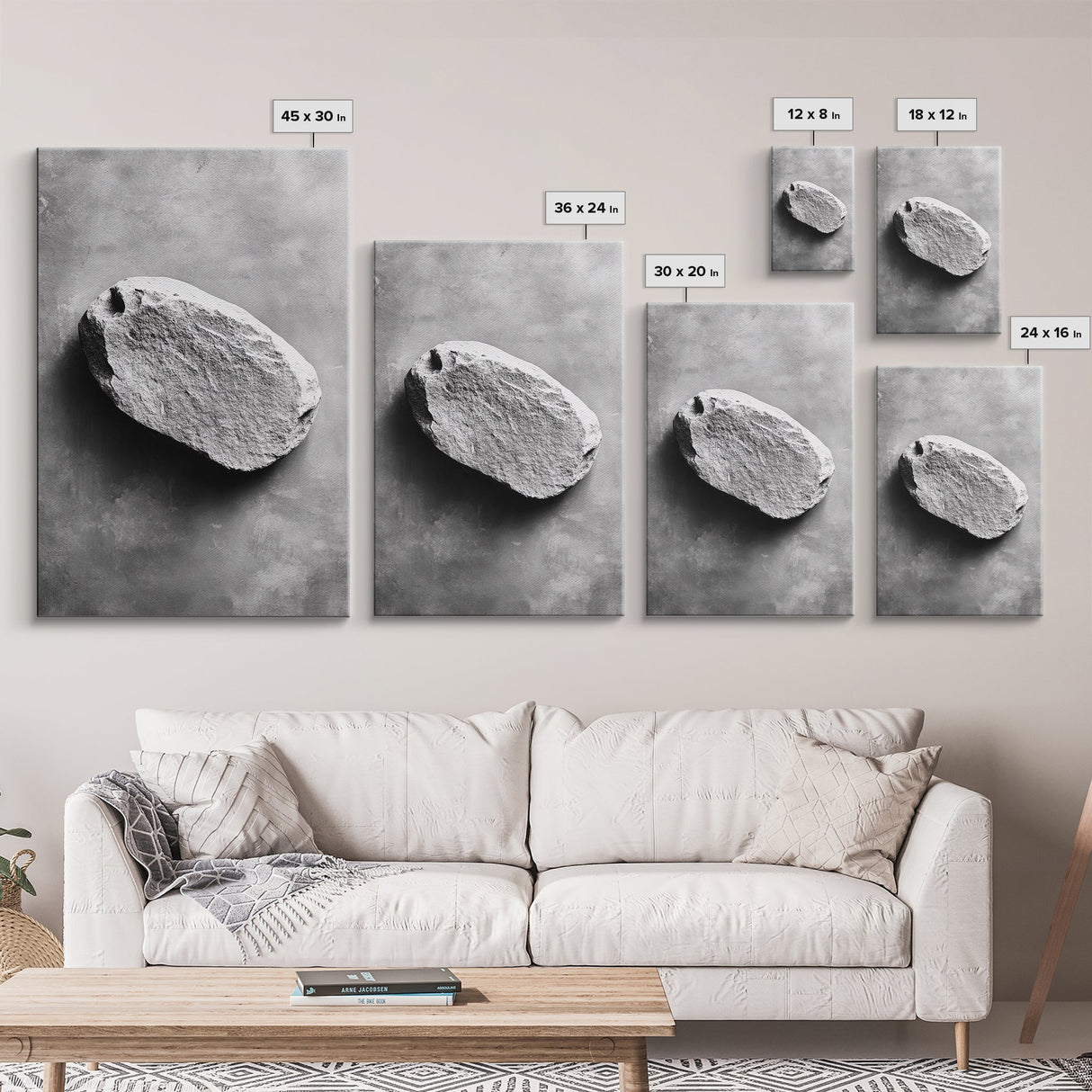 Primitive Rock, Shadow Texture, Minimal Earth Tone, Framed Canvas Print, Zen Wall Art, Office Decor, Neutral Modern Aesthetic