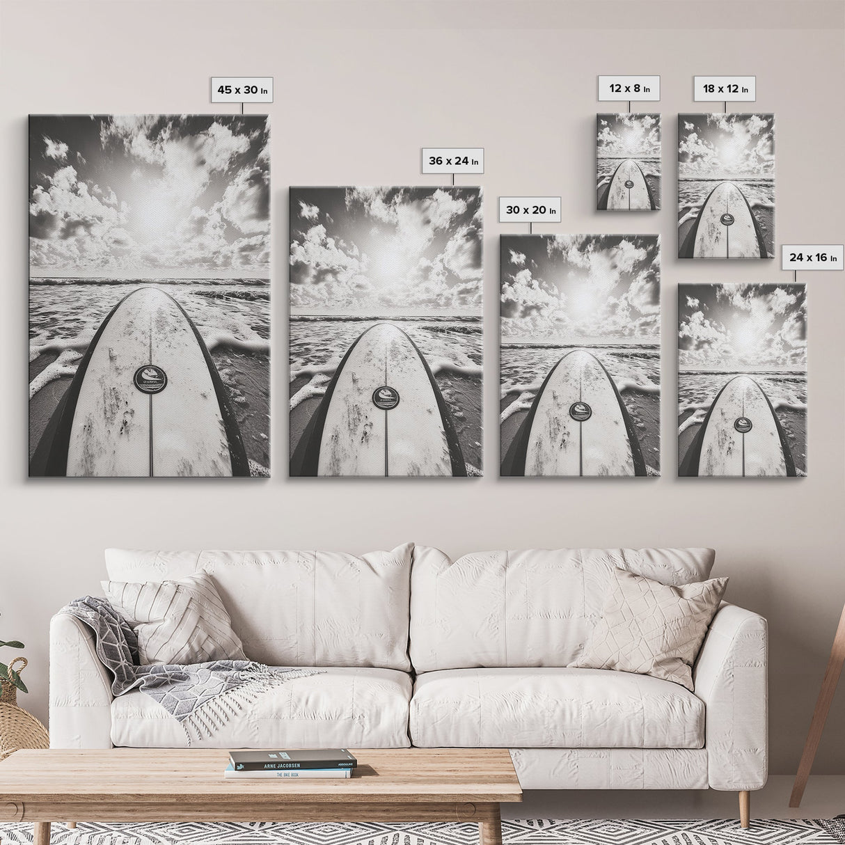Surfboard Horizon, Ocean Waves, Beach Photography, Summer Vibes, Canvas Print, Teen Room Wall Art, Coastal Decor, Modern Surf Art