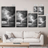 Lightning Strike Beach, Stormy Sky Photography, Dramatic Landscape, Office Wall Art, Nature Scene, Framed Canvas Print, Bold Wall Decor