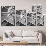 Map On Beach, Travel Adventure Art, Wanderlust Decor, Coastal Office Style, Framed Canvas Print, Explorer Aesthetic, Black White Scene