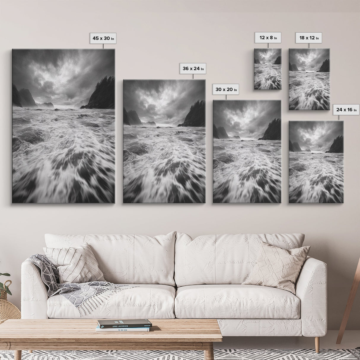 Wild Ocean Waves, Moody Coastline, Stormy Seascape, Nature Photography, Canvas Print, Coastal Wall Art, Bathroom Art, Modern Nature Decor