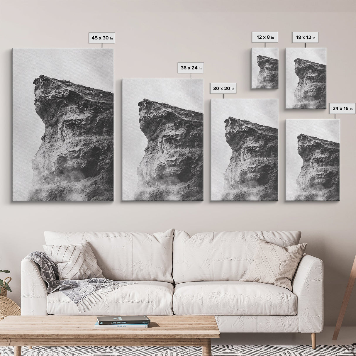 Stone Cliff Form, Abstract Rock Shape, Moody Earth Scene, Nature Texture, Framed Canvas Print, Office Wall Art, Minimalist Mountain Decor