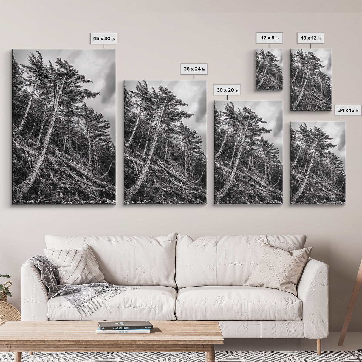 Windy Pines, Forest Landscape, Nature Photography, Framed Canvas Print, Rustic Wall Art, Cabin Decor, Minimalist Art, Fall Home Style
