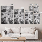 Sea Stacks Seascape, Ocean Art, Moody Coastline Print, Nature Photography, Framed Canvas Print, Living Room Wall Art, Black White Seaside
