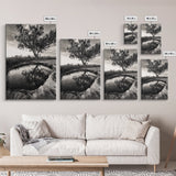 Tree Reflection, Still Water, Peaceful Nature, Framed Canvas Print, Tranquil Wall Art, Rustic Bedroom Decor, Black and White Photography