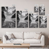 Dragonfly Flight, Beach View, Nature Dream, Framed Canvas Print, Whimsical Wall Art, Surreal Living Room Decor, Black and White Nature Style