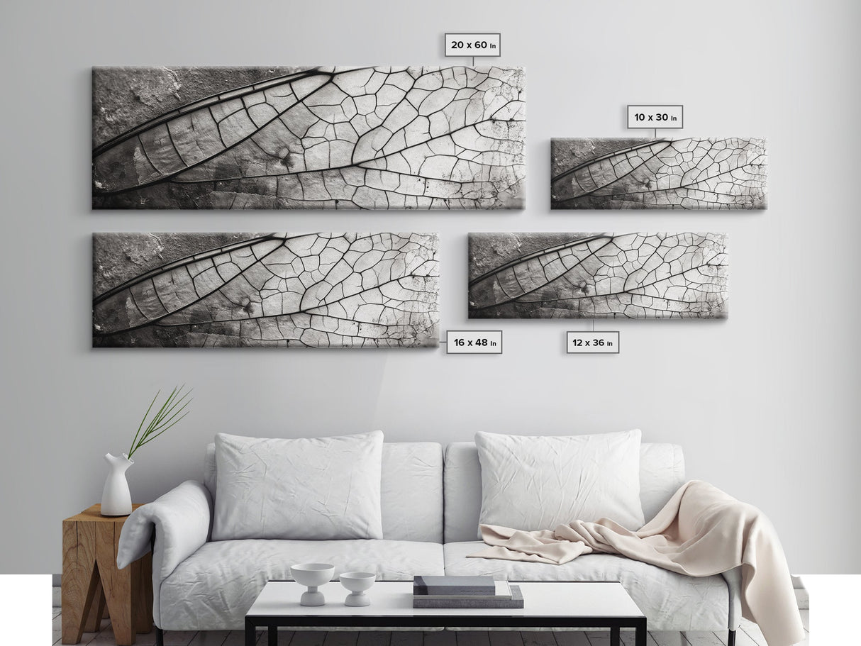 Macro Insect Wing, Abstract Nature Texture, Modern Neutral Wall Decor, Framed Canvas Print, Office Art, Monochrome Macro Photography