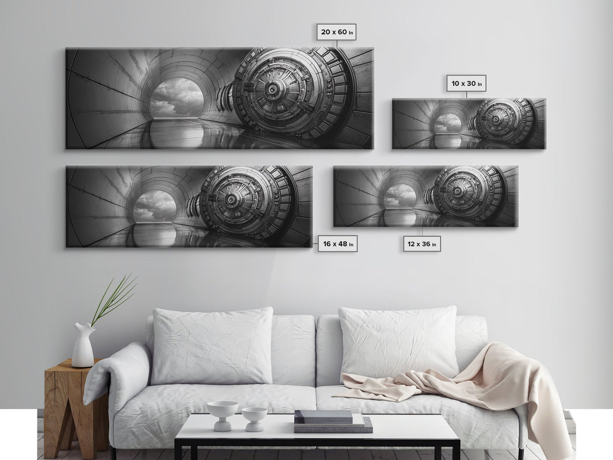 Vault Door, Sci-Fi Tunnel, Futuristic Entrance, Secure Chamber, Framed Canvas Print, Office Decor, Industrial Wall Art, Modern Cyberpunk Style