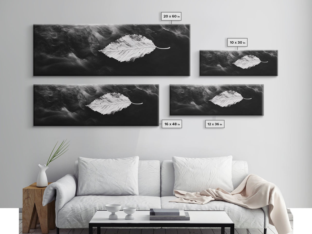 Misty Leaf, Black Art, Nature Print, Autumn Wall Decor, Framed Canvas Print, Minimalist Wall Art, Bedroom Wall Decor, Fall Botanical Art