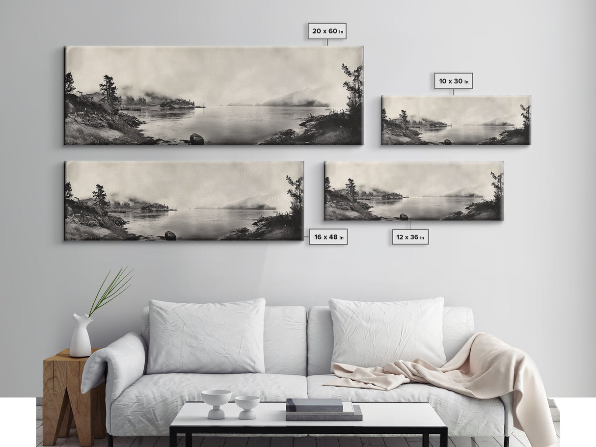 Foggy Coast, Misty Trees, Silent Bay, Canvas Print, Moody Landscape Photography, Bedroom Wall Art, Nature Inspired Decor