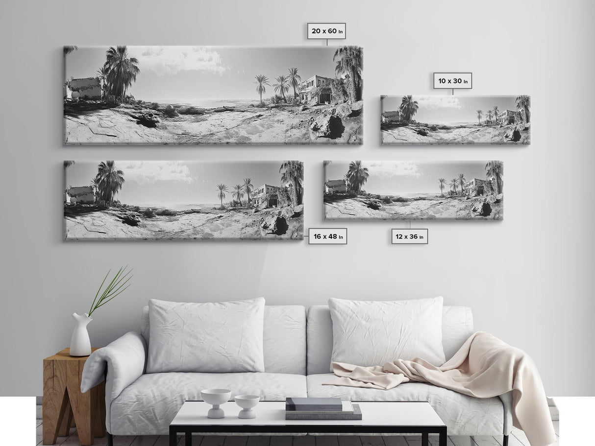 Desert Coast, Palm Ruins, Forgotten Beach, Framed Canvas Print, Surreal Photography, Boho Living Room Art, Coastal Wall Decor