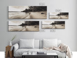 Sandy Beach, Serene Coastline, Nature Shoreline, Framed Canvas Print, Neutral Minimal Art, Bedroom Wall Art, Sepia Landscape Decor
