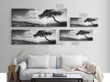 Lone Tree, Coastal Sunset, Ocean Horizon, Framed Canvas Print, Tranquil Landscape Art, Meditation Room Wall Art, Nature Zen Decor