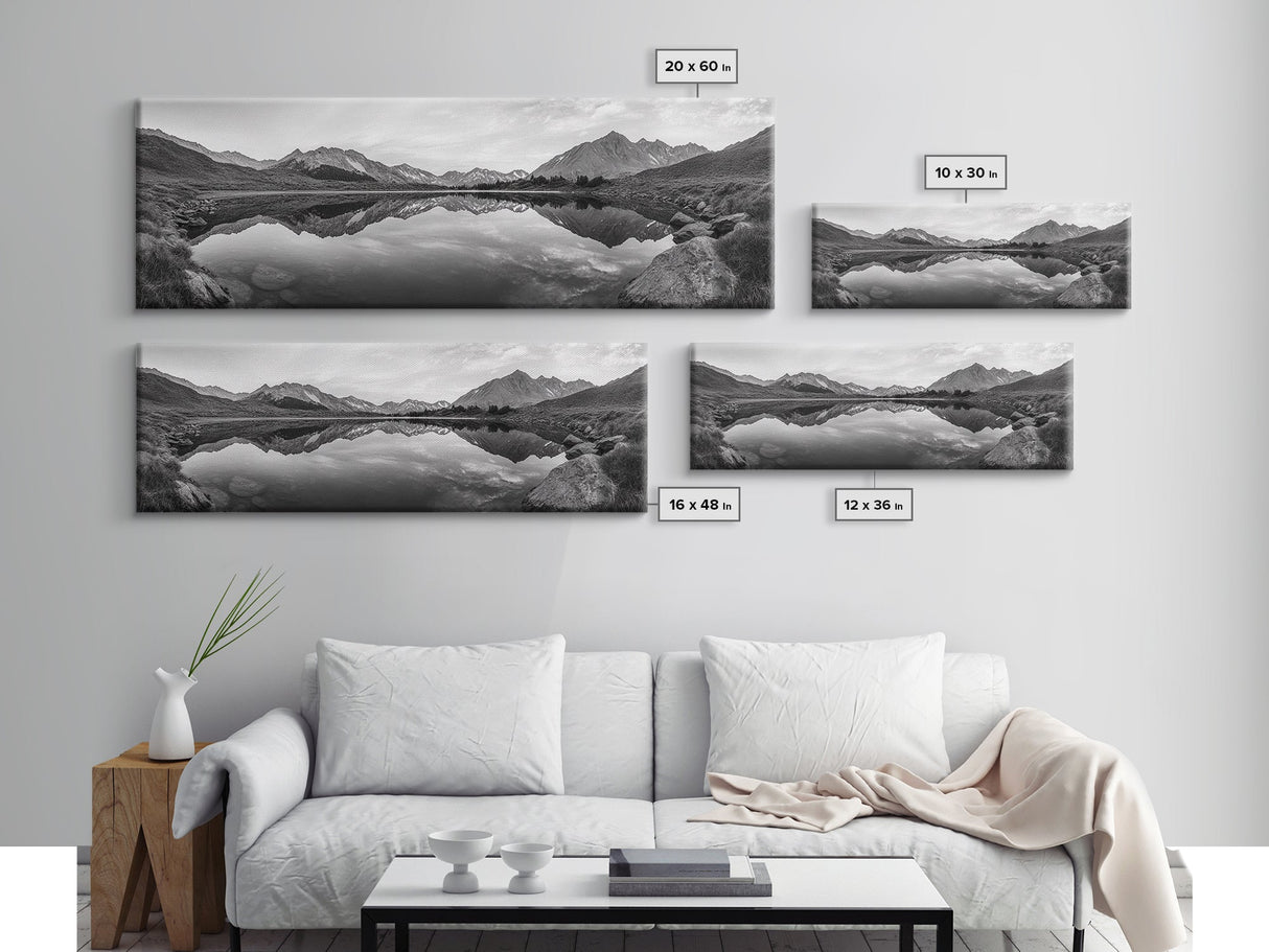 Mirror Lake, Alpine Stillness, Mountain Reflection, Tranquil Landscape, Canvas Print, Minimalist Nature Art, Living Room Wall Art, Neutral Decor