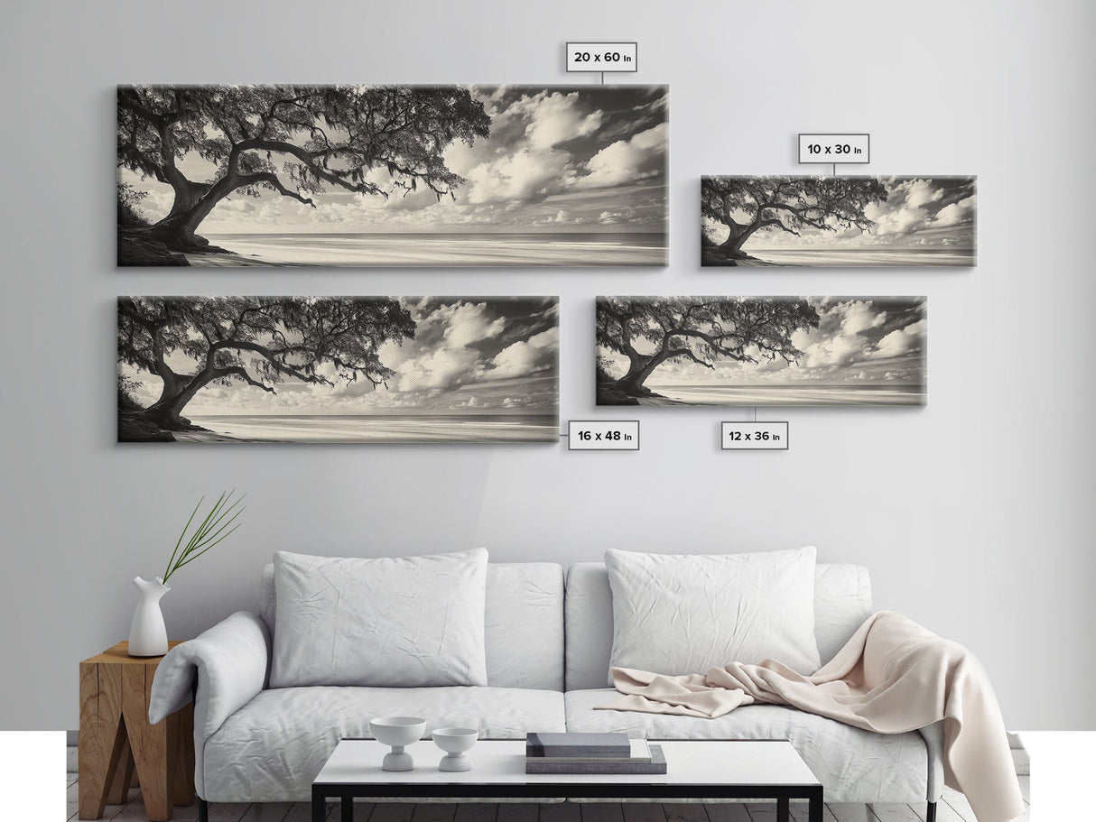 Southern Oak, Coastal Tree, Beachfront Tranquility, Serene Landscape, Canvas Print, Neutral Living Room Art, Boho Nature Decor, Beach Wall Art