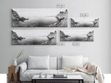 Rocky Coastline, Minimalist Seascape, Black and White Shoreline, Framed Canvas Print, Coastal Wall Art, Bathroom or Hallway Decor