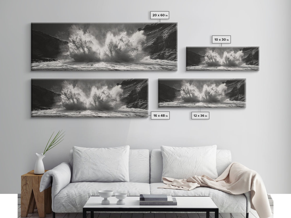 Ocean Splash, Powerful Wave Crash, Coastal Energy Wall Art, Framed Canvas Print, Modern Beach House Decor, Dynamic Living Room Art