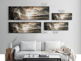 Ocean Wave Curl, Coastal Sunset, Seaside Wall Art, Framed Canvas Print, Surfer Vibes, Modern Beach Decor, Living Room Statement Piece