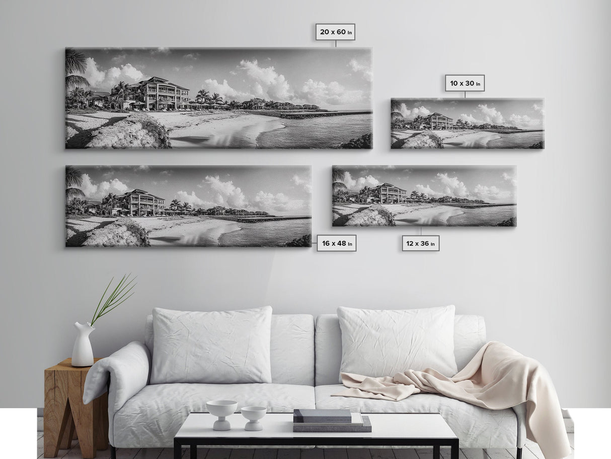 Beach Resort, Tropical Luxury, Oceanfront Hotel Art, Framed Canvas Print, Vacation Vibes, Bedroom Wall Art, Monochrome Decor