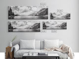 Mountain Lake, Forest Panorama, Serene Wilderness, Framed Canvas Print, Nature Lover Wall Art, Rustic Lodge Decor, Neutral Palette