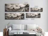 Coastal Road Journey, Overcast Ocean View, Scenic Drive Art, Framed Canvas Print, Fall Landscape Wall Art, Nature Lover, Living Room Decor