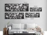 Zen Stones, Nature Texture, River Rock Closeup, Minimalist Photography, Framed Canvas Print, Spa Bathroom Wall Art, Modern Black White