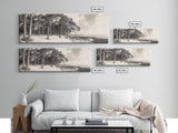 Pine Forest Coast, Tranquil Wilderness, Shoreline Trees, Earthy Coastal Scene, Framed Canvas Print, Rustic Wall Art, Autumn Cabin Decor