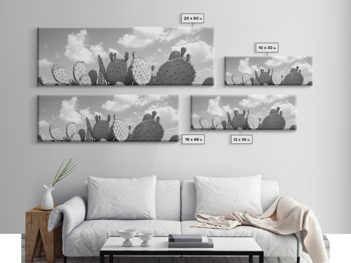 Prickly Pears, Cactus Heaven, Western Sky, Canvas Print, Boho Kitchen Wall Art, Desert Style Decor, Minimalist Black and White