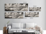 Misty Lake, Peaceful Shore, Cloud Reflections, Canvas Print, Black and White Nature Art, Coastal Landscape, Bedroom Wall Art, Minimalist Decor