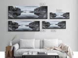 Forest Inlet, Calm Waters, Rocky Shore, Framed Canvas Print, Pacific Northwest Wall Art, Neutral Decor, Nature Photography, Rustic Vibes