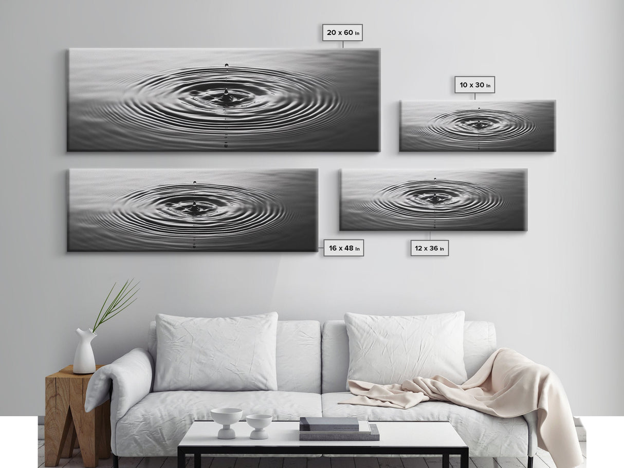Water Drop Ripples, Black and White Photography, Zen Art, Minimalist Wall Decor, Canvas Print, Bathroom Wall Art, Meditation Room Art