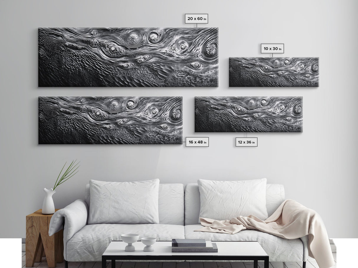 Liquid Texture Waves, Abstract Water Photography, Monochrome Art, Framed Canvas Print, Modern Living Room Wall Art, Nature-Inspired Decor