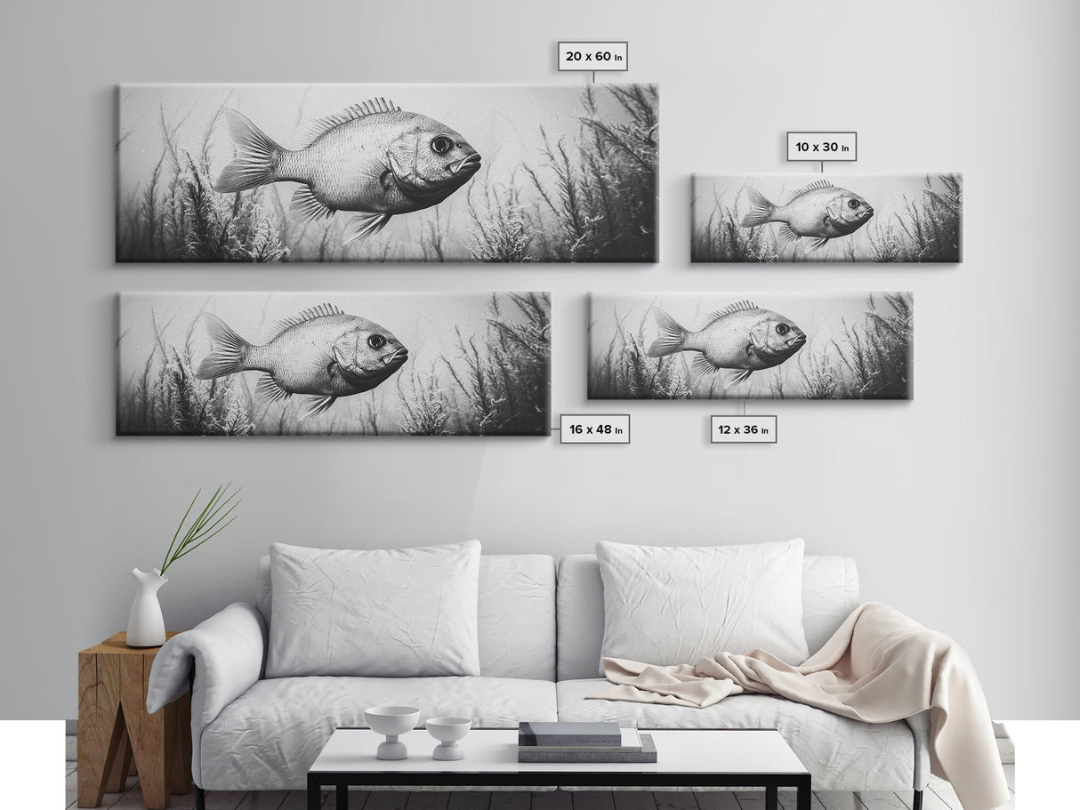 Underwater Fish, Aquatic Life, Marine Habitat, Ocean Depth, Framed Canvas Print, Bathroom Wall Art, Minimalist Nature Art, Sea Creature Decor