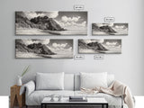 Seaside Cliff, Pine Hills, Sandy Beach, Canvas Print, Coastal Landscape Art, Modern Nature Decor, Beach House Living Room Style