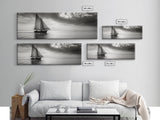 Sailboat, Ocean Horizon, Dramatic Sky, Framed Canvas Print, Nautical Wall Art, Minimalist Office Decor, Ocean Lover Photography