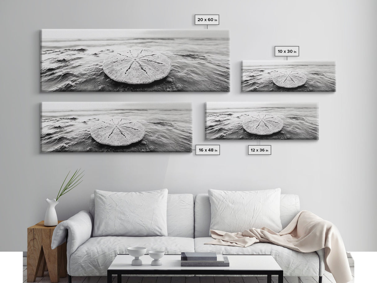 Sand Dollar, Ocean Shore, Calm Waters, Canvas Print, Coastal Wall Art, Minimalist Bathroom Decor, Seashell Beach Photography