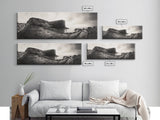 Rocky Coastal Path, Ocean Horizon View, Canvas Print, Neutral Earth Tones, Rustic Wall Art, Beach Landscape Photography, Grunge Nautical Art