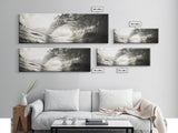 Ocean Barrel Wave, Surf Photography, Coastal Decor, Sepia Framed Canvas Print, Modern Beach House Bathroom or Living Room Wall Art