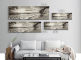 Cliff Coastline, Ocean Sunset, Beach Waves, Framed Canvas Print, seascape wall art, coastal bedroom decor, relaxing nature vibe, neutral art