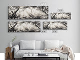 Enchanted Forest, Sunlight Rays, Dreamy Woodland, Framed Canvas Print, boho nature decor, spiritual wall art, bedroom forest scene