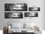 River Sunset, Mossy Trees, Tranquil Reflection, Framed Canvas Print, southern forest wall art, peaceful living room decor, rustic boho vibe