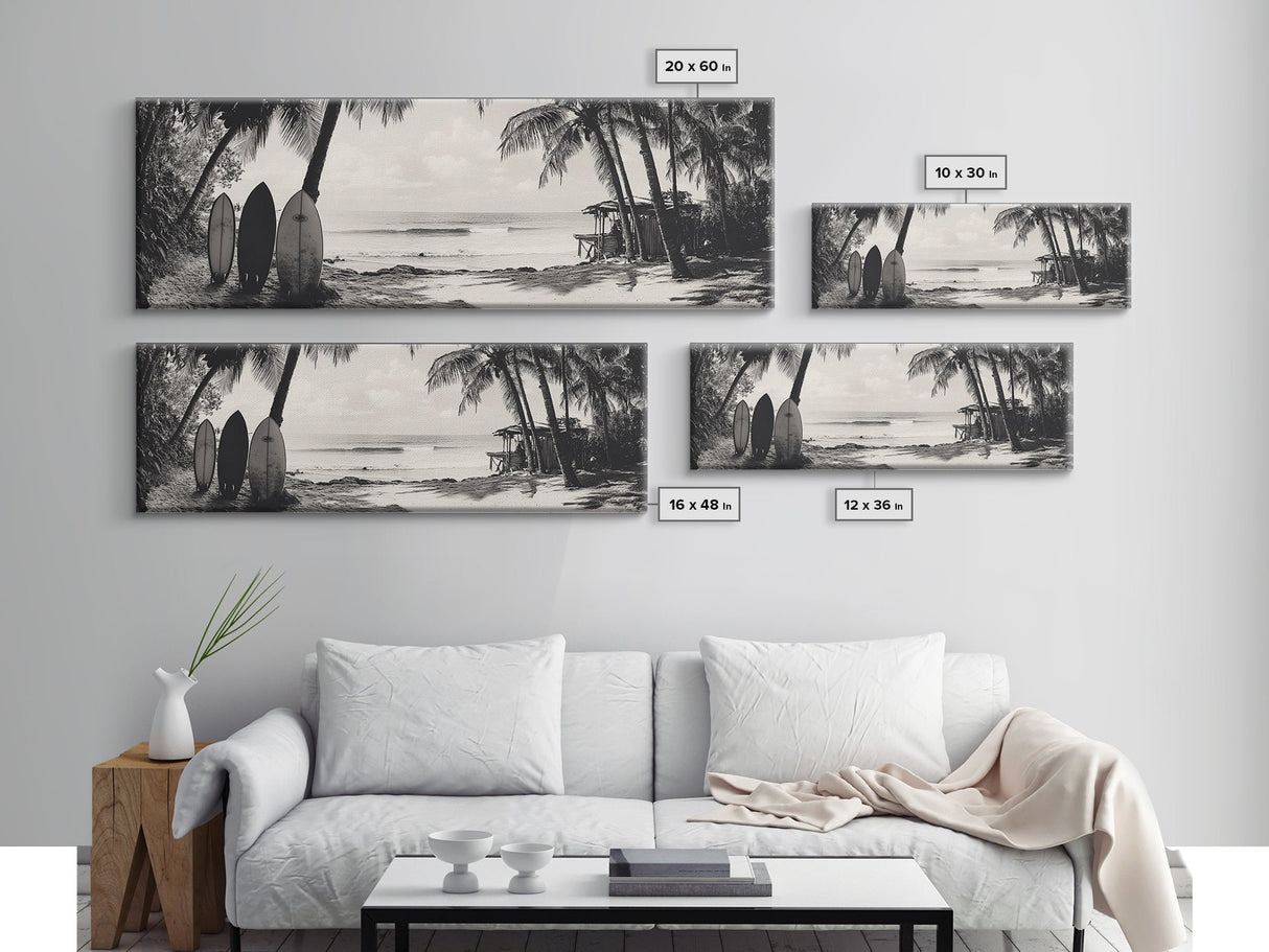 Surf Shack, Palm Trees, Tropical Boards, Canvas Print, retro beach wall art, coastal boho room decor, surfer cabin vibe, chill summer look