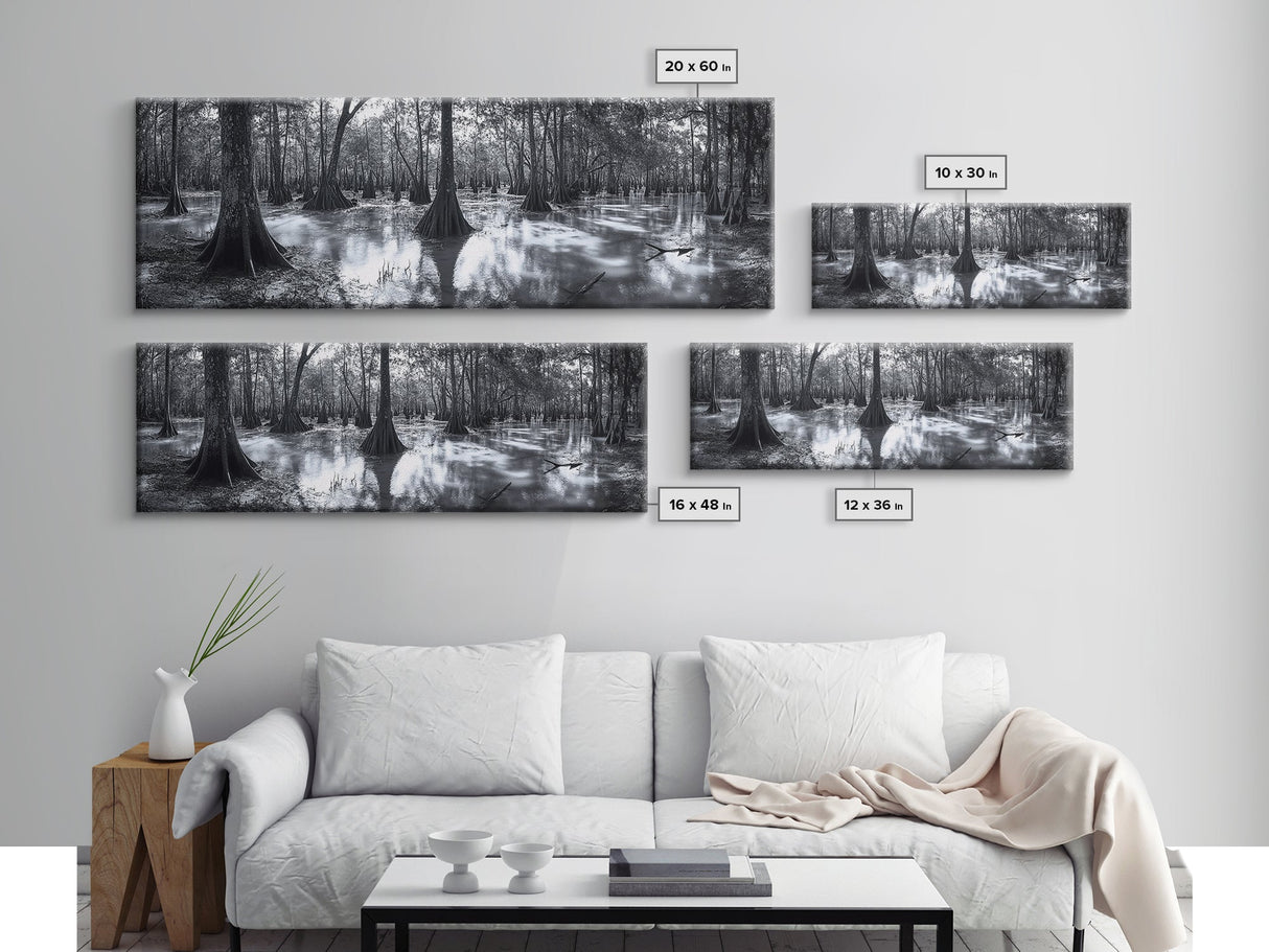 Swamp Roots, Cypress Trees, Flooded Forest, Framed Canvas Print, southern nature art, rustic lodge wall decor, moody woodland photography